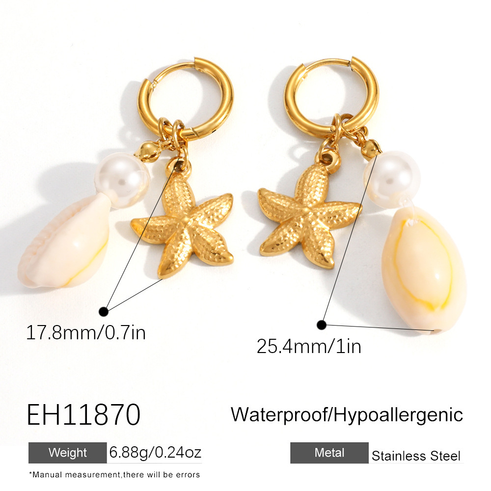 Boucles D'Oreilles Pendantes Pour Femme En Acier Inoxydable, Couleur Or, En Forme D'Étoile De Mer, Étanches. 