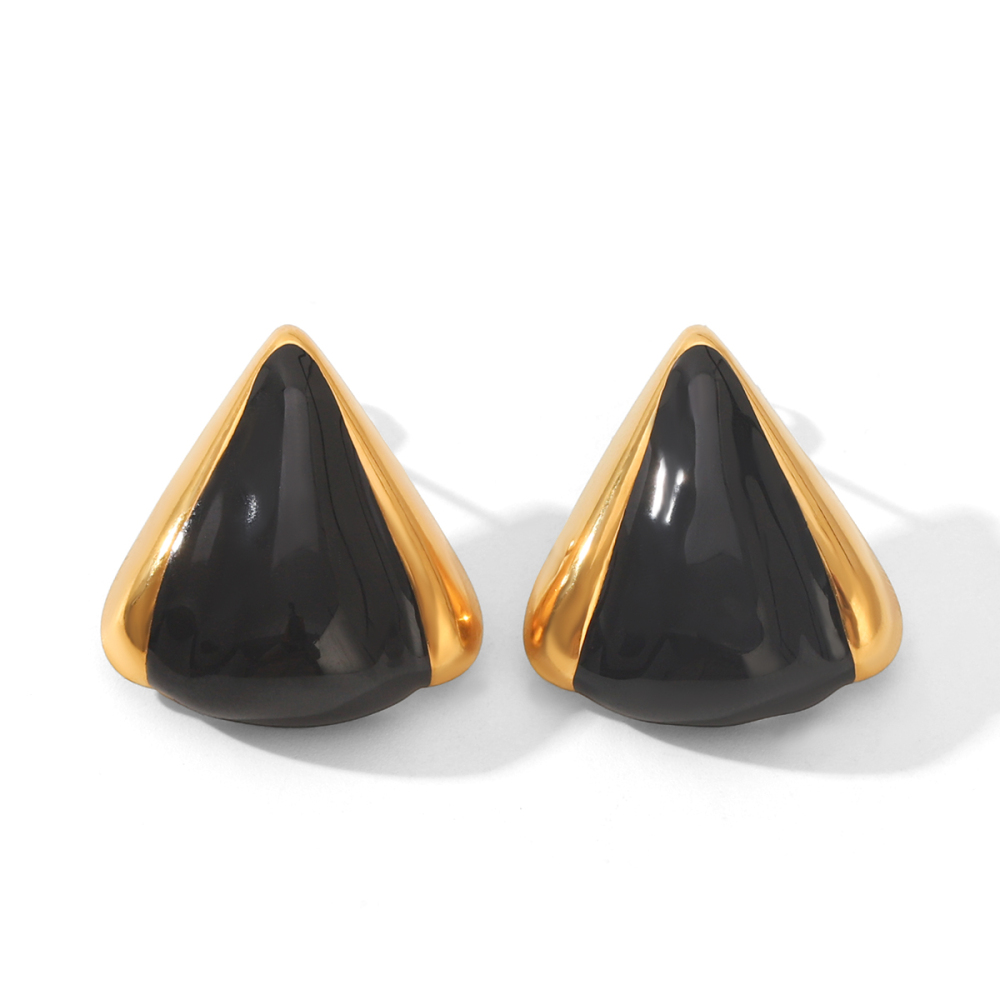 Boucles D'Oreilles Puces Pour Femmes, En Acier Inoxydable, Forme Triangulaire Émaillée, Couleur Or, Collection Simple Series 