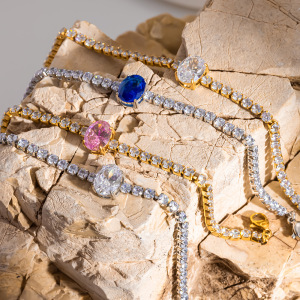 Bracelet Chaîne Élégant Et Luxueux En Acier Inoxydable, Forme Elliptique, Couleur Or, Avec Zircon, Pour Femme. h5 Image3