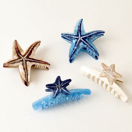 Pinces à cheveux pour femmes en acétate, motif étoile de mer, collection romantique