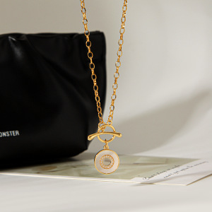 Colliers Pendentifs Ronds Pour Femmes En Acier Inoxydable Étanche, Couleur Or, Avec Zircon h5 Image5