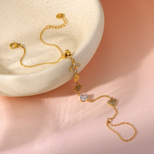 Chaîne De Poignet Luxueuse En Forme De Cœur Et Goutte, En Acier Inoxydable Étanche, Couleur Or, Ornée De Zircon. h5 Image3