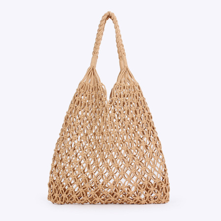 Sac de plage femme en corde tressée ajourée, couleur unie, style vacances