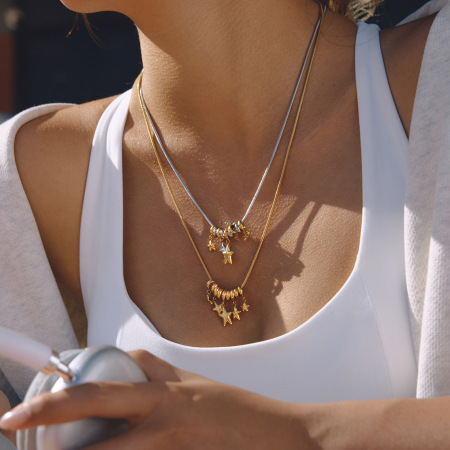 Colliers pendentifs pour femmes en acier inoxydable étanche, motif étoile simple et multicolore 2
