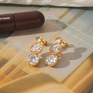 Boucles D'Oreilles Puces Pour Femmes En Acier Inoxydable, Étanches, Couleur Or, Avec Zircon. h5 Image4