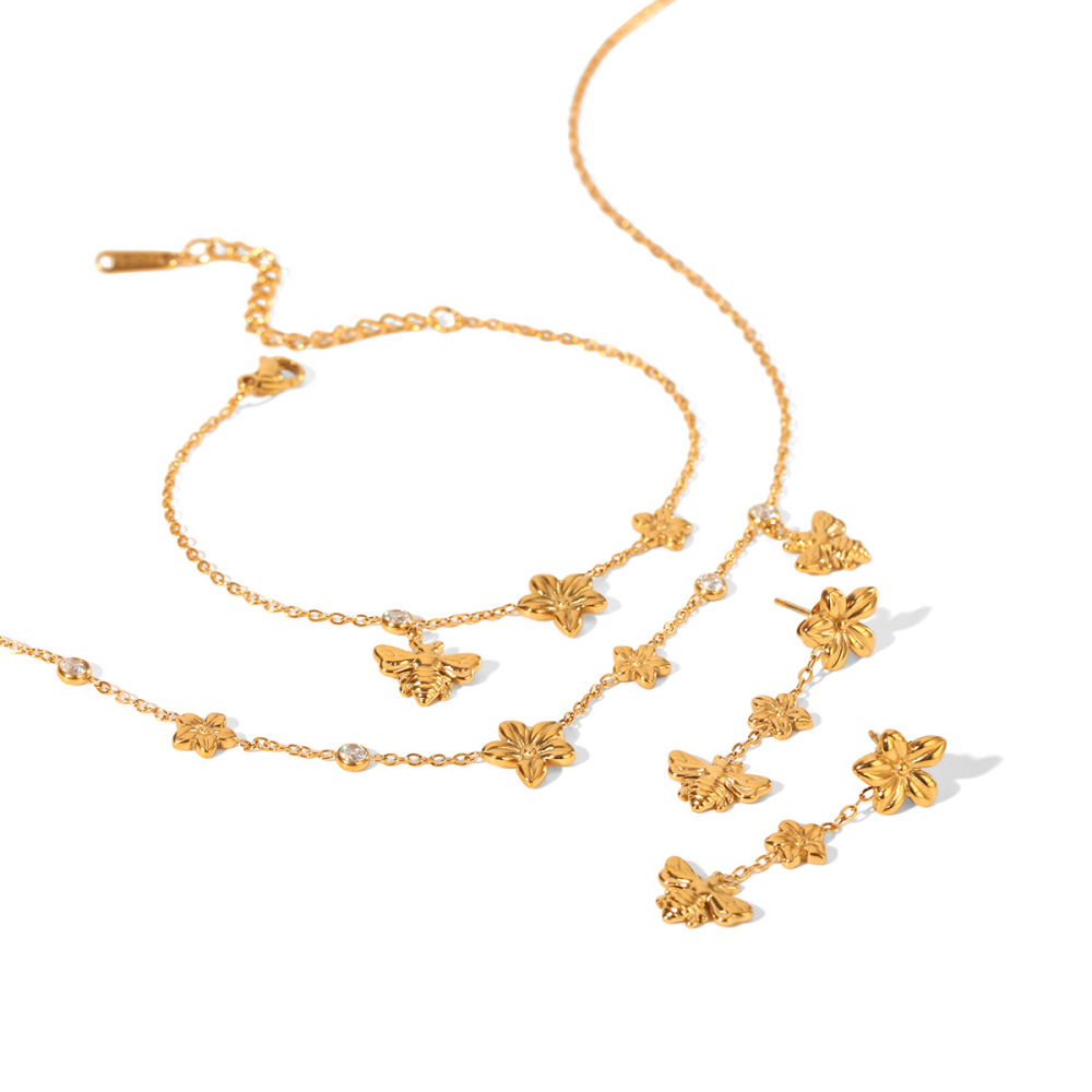 Ensemble De Colliers Pour Femmes En Acier Inoxydable Doré, Imperméables, À Motif Floral Image6