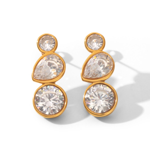 Boucles D'Oreilles Puces Pour Femmes En Acier Inoxydable, Étanches, Couleur Or, Avec Zircon. h5