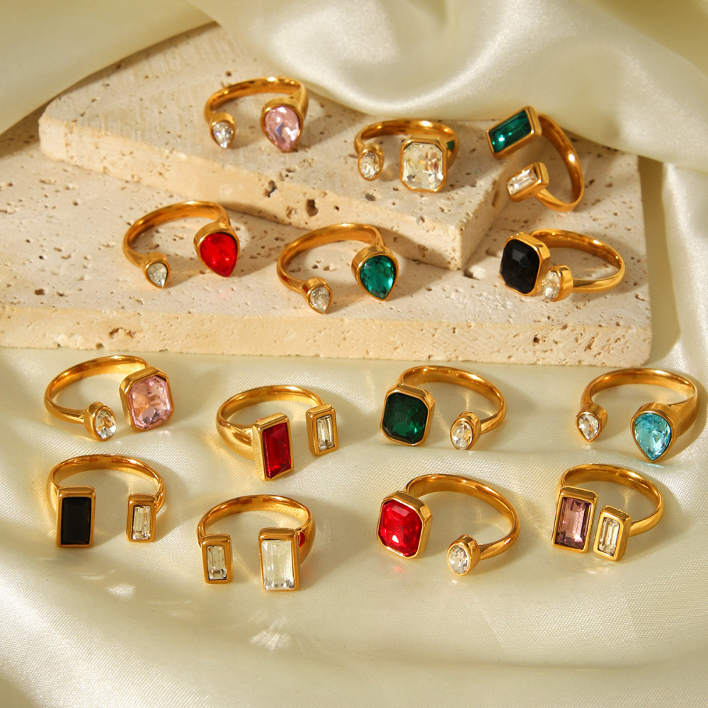 Bagues Pour Femmes En Acier Inoxydable De Luxe, Étanches, Couleur Or, Serties De Zircon Et De Pierres Précieuses. Image5