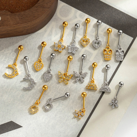 Boucles d'oreilles piercing femme Simple Moon en cuivre doré et zircon 2