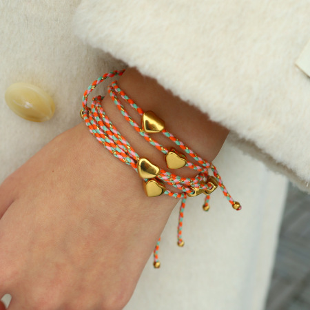 Bracelets tressés pour femmes en corde dorée avec motif cœur