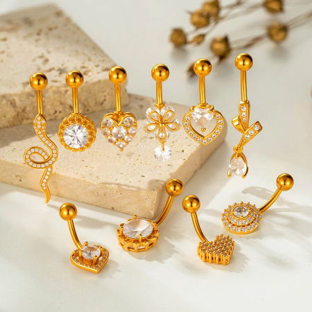 Piercings De Nombril En Zircon Couleur Cuivre Doré, Forme Cœur Et Serpent