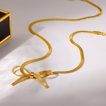 Colliers pendentifs pour femmes, simples et élégants, en acier inoxydable imperméable, couleur or, avec nœud papillon