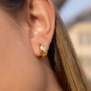 Boucles D'Oreilles Créoles Élégantes Pour Femmes, En Acier Inoxydable Doré Avec Zircon, Imperméables Et Anti-Ternissement. h5 Image3
