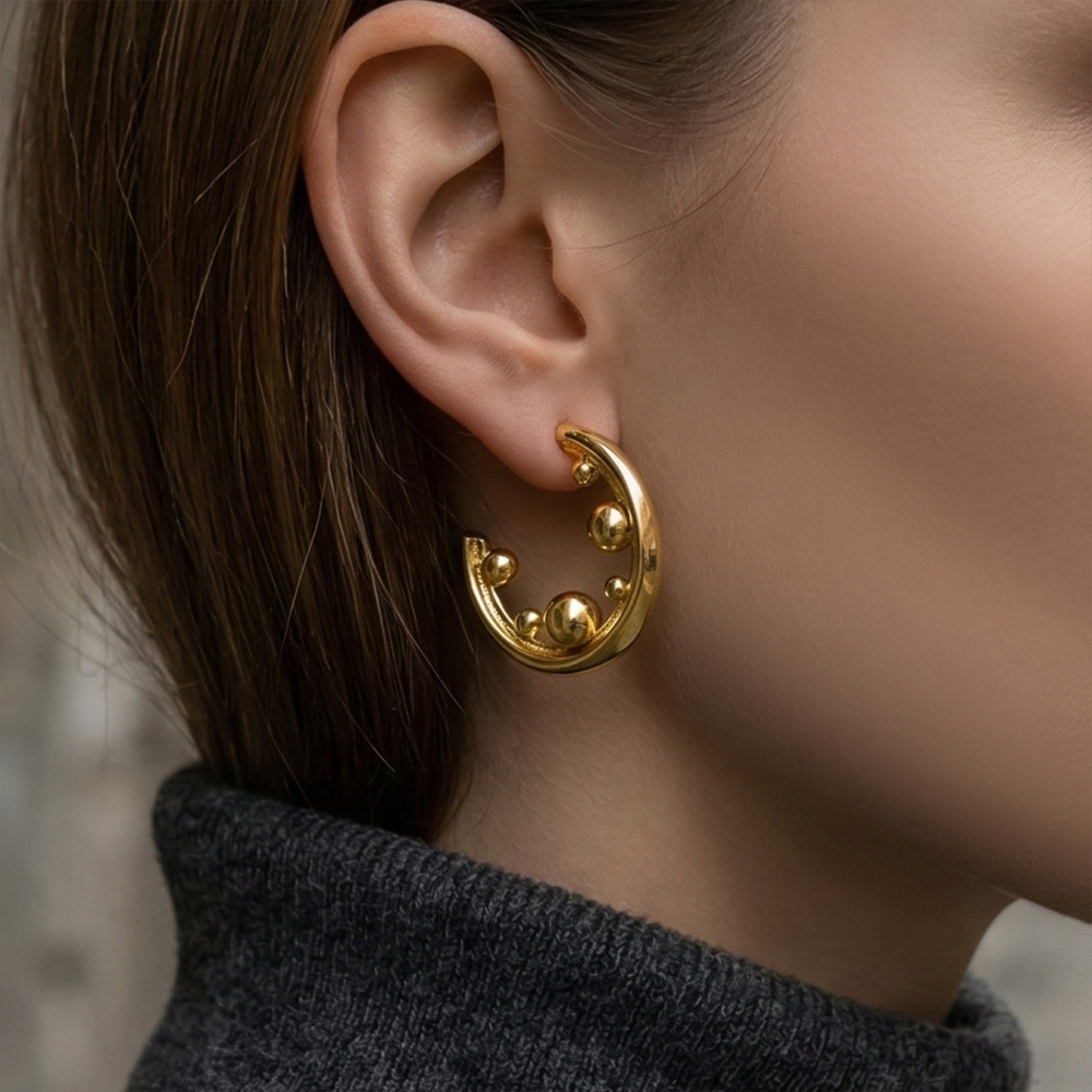 Boucles D'Oreilles Créoles Pour Femmes, En Acier Inoxydable, Étanches, Couleur Or, Forme Simple En C Image3