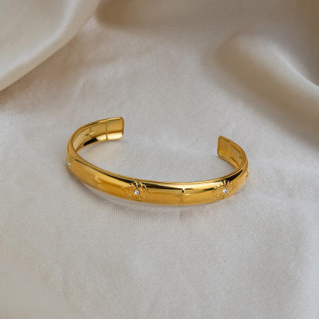 Bracelets manchettes de luxe pour femmes, en acier inoxydable doré, étanches et de forme circulaire.