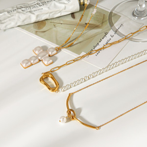 Colliers Pendentifs Pour Femmes En Forme De Croix, En Acier Inoxydable Étanche, Couleur Or Et Perle h5 Image5