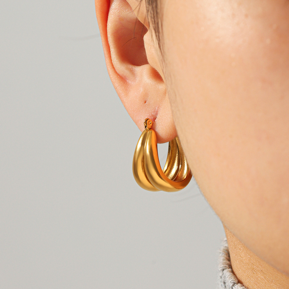 Boucles D'Oreilles Créoles Simples En Acier Inoxydable, Imperméables, Couleur Or, Pour Femmes Image5