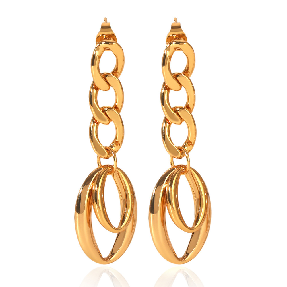 Boucles D'Oreilles Pendantes Pour Femmes Simple Series Daily Circle En Acier Inoxydable Étanche Couleur Or Image7