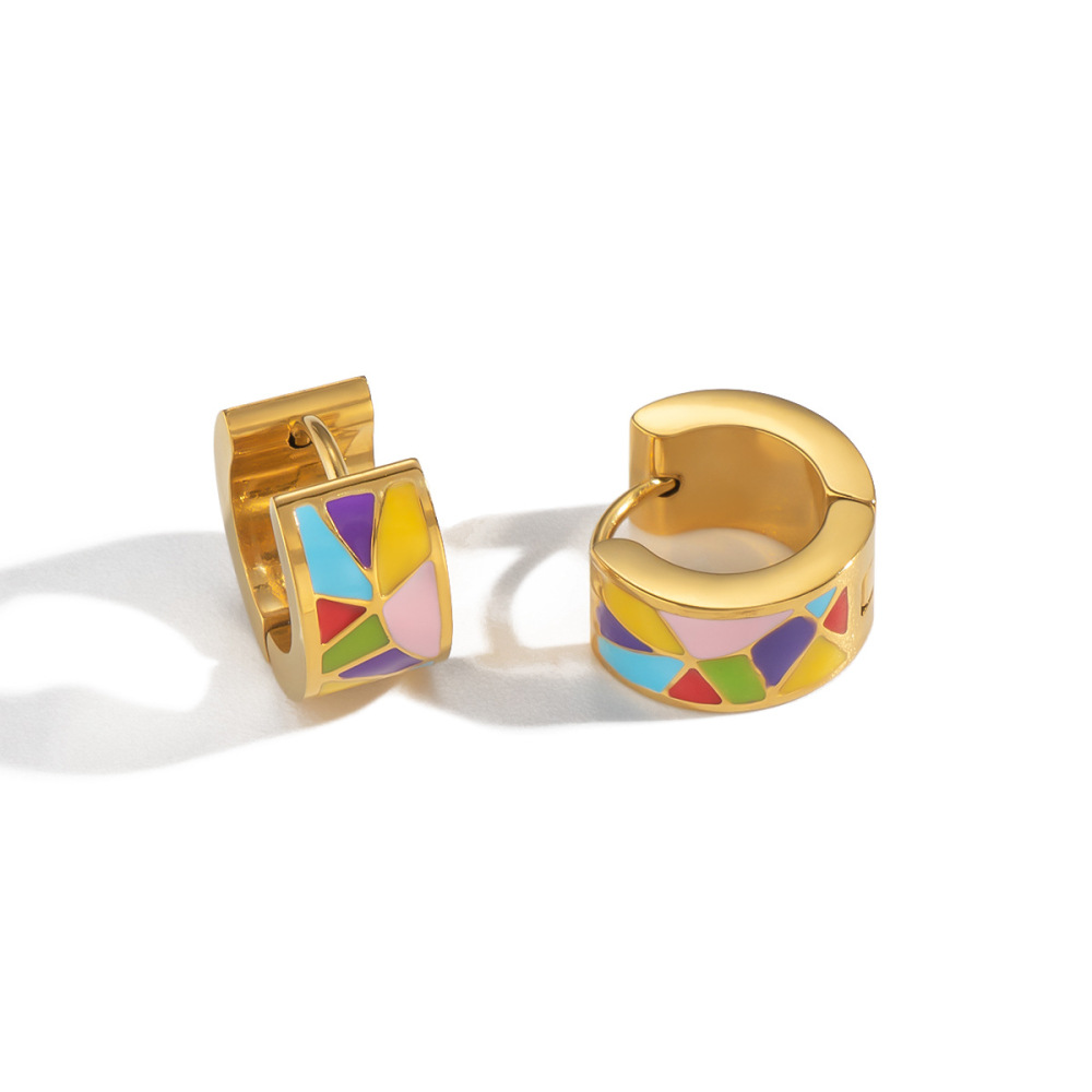 Boucles D'Oreilles Créoles Rétro Daily Circle Pour Femmes, En Acier Inoxydable Étanche, Couleur Or Image5