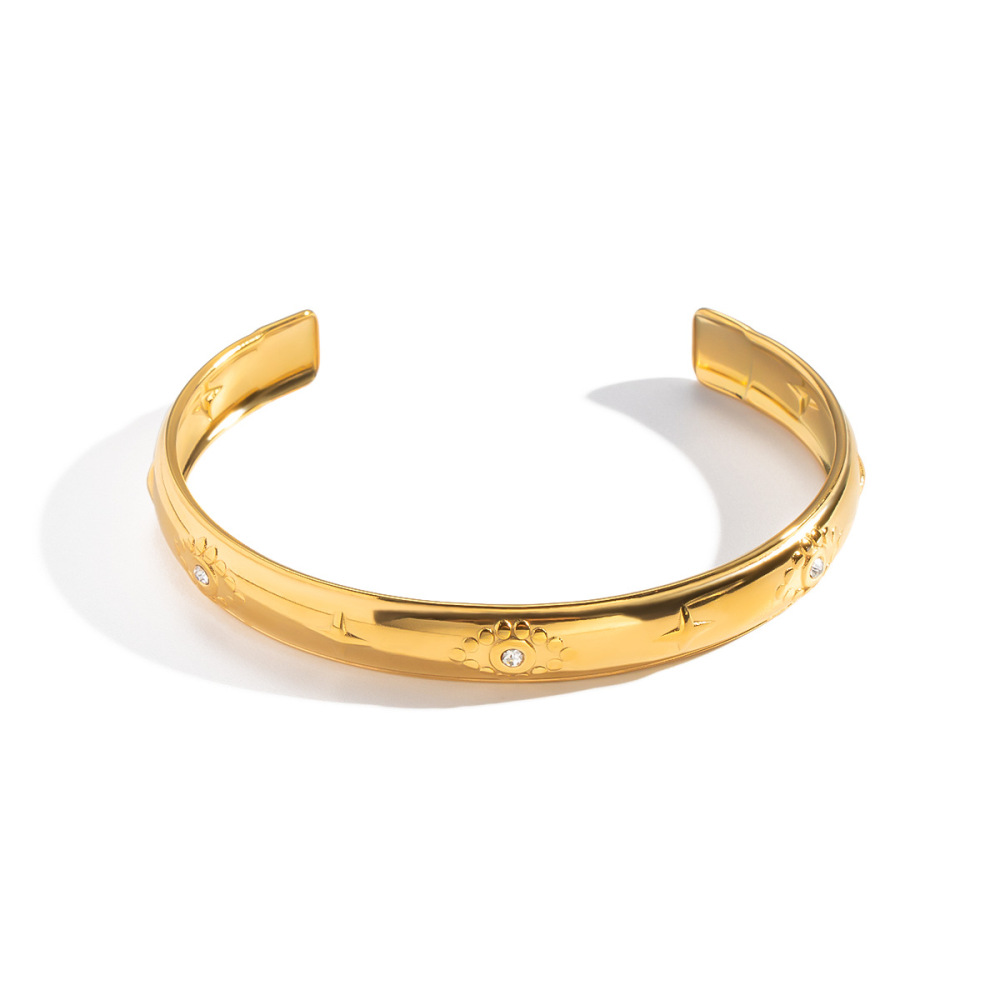 Bracelets Manchettes De Luxe Pour Femmes, En Acier Inoxydable Doré, Étanches Et De Forme Circulaire. Image5