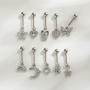 Boucles D'Oreilles Piercing Femme Simple Moon En Cuivre Doré Et Zircon h5 Image6