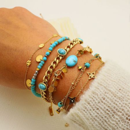 Bracelets rétro en perles, acier inoxydable, étanches, couleur or, avec pierres naturelles pour femmes