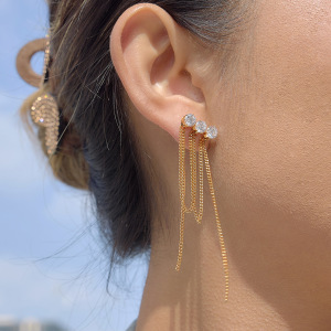 Boucles D'Oreilles Pendantes Classiques À Pompon En Acier Inoxydable Doré Avec Zircon, Imperméables Et Anti-Ternissement, Pour Femmes h5 Image3