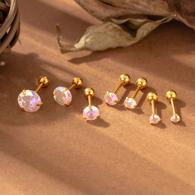 Boucles D'Oreilles Piercing Pour Femme, En Acier Inoxydable Doré, Imperméables, De Forme Géométrique Luxueuse, Ornées De Zircon. Image3