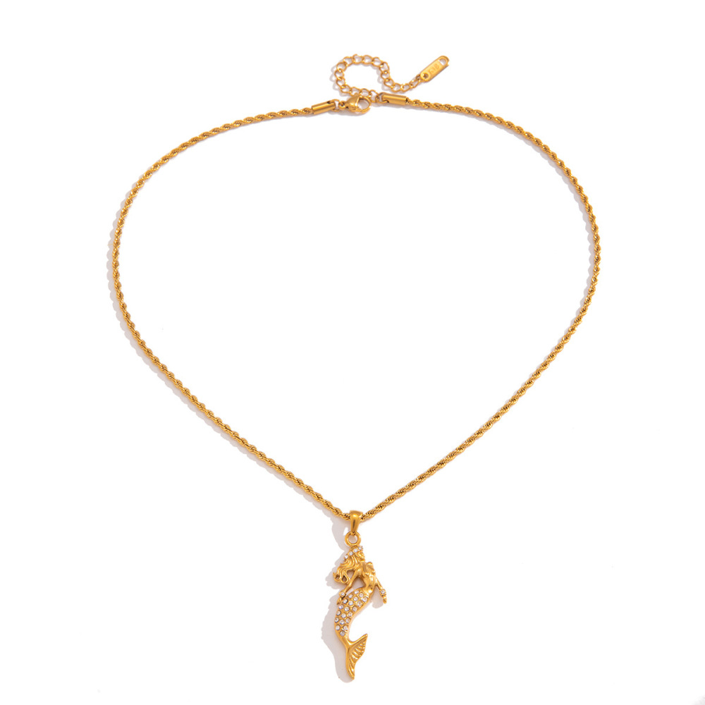 Colliers Pendentifs Pour Femmes En Acier Inoxydable, Couleur Or, Ornés D'Un Zircon Et Ornés D'Une Sirène De Vacances Image4