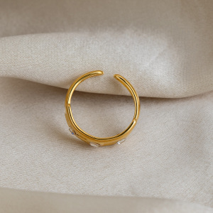 Bagues Minimalistes En Acier Inoxydable Étanche Couleur Or Avec Zircon, Collection Simple Series Daily Lines h5 Image4