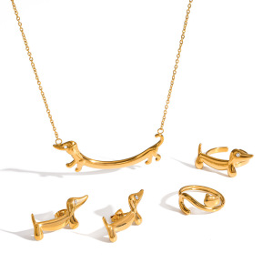 Ensembles De Bijoux Pour Femmes En Acier Inoxydable Imperméable En Forme De Chien Mignon, Couleur Or, Ornés De Strass h5 Image4