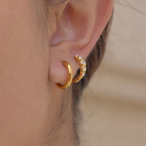 Boucles D'Oreilles Créoles Simples En Acier Inoxydable, Étanches, Couleur Or, Ornées De Strass. h5 Image3