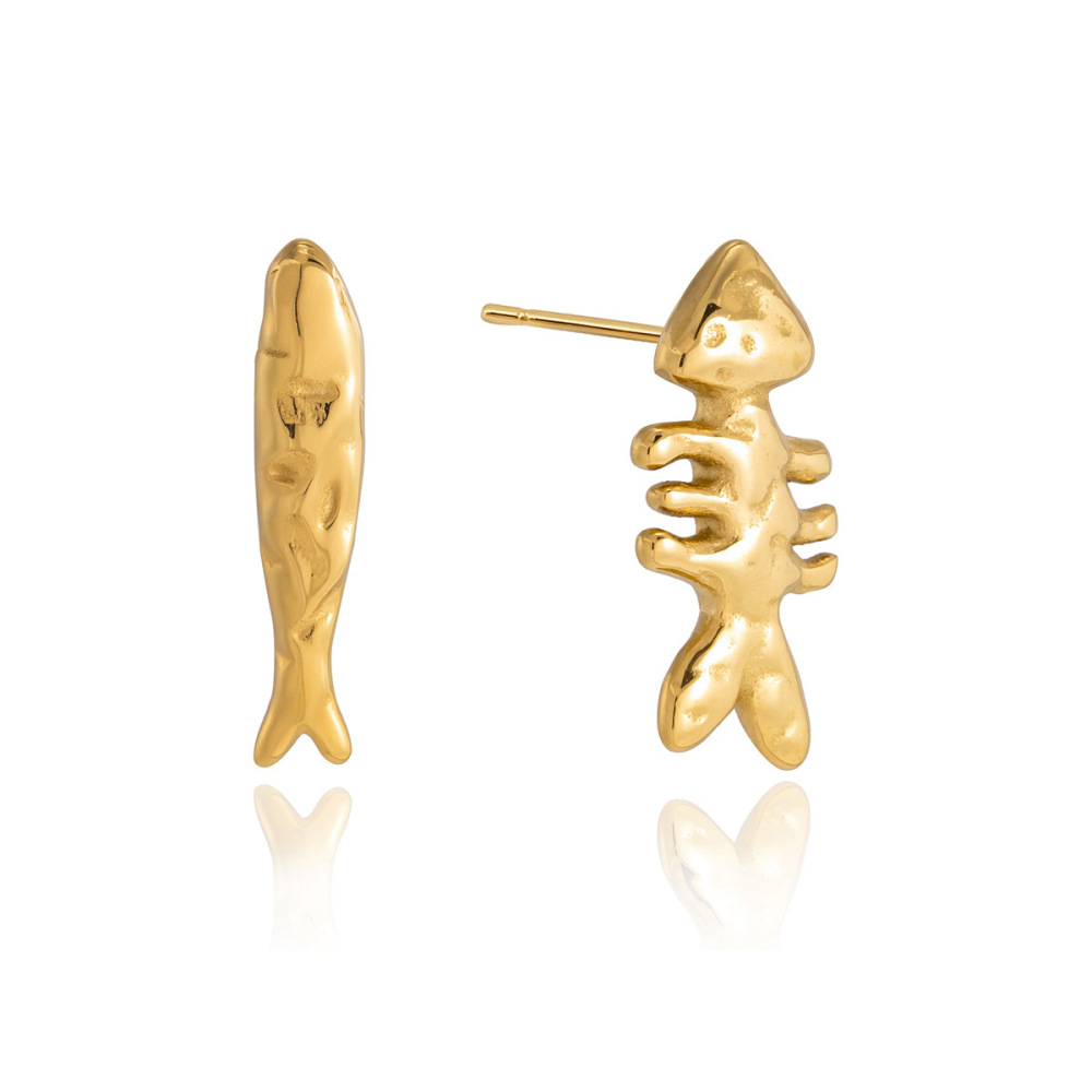 Boucles D'Oreilles Puces Pour Femmes En Acier Inoxydable, Forme Poisson, Couleur Or, Étanches Image4