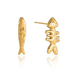 Boucles D'Oreilles Puces Pour Femmes En Acier Inoxydable, Forme Poisson, Couleur Or, Étanches h5 Image4