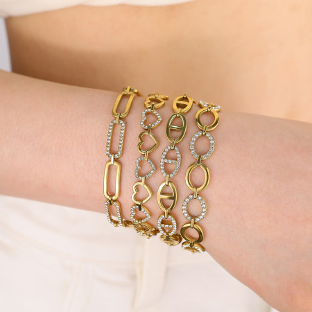 Bracelet chaîne femme en acier inoxydable doré, imperméable, orné d'un cristal et d'un cœur simple, collection Luxueuse