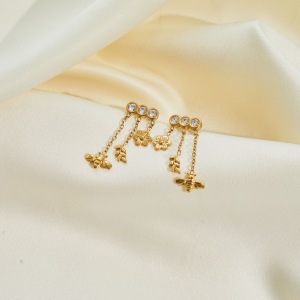 Boucles D'Oreilles Pendantes Pour Femmes Simple Series Daily Flower Wings En Acier Inoxydable Étanche Couleur Or h5 Image4