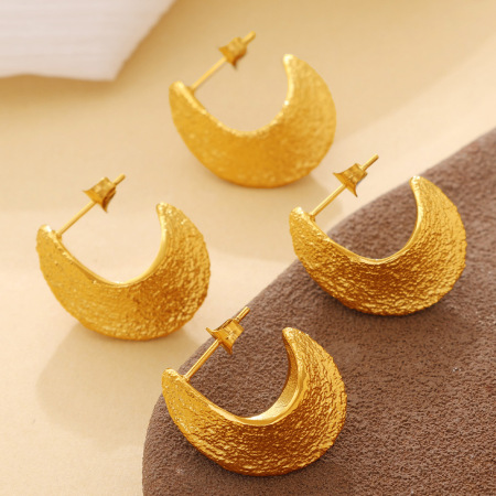 Boucles d'oreilles puces pour femmes en acier inoxydable, forme lune, couleur or, étanches 2