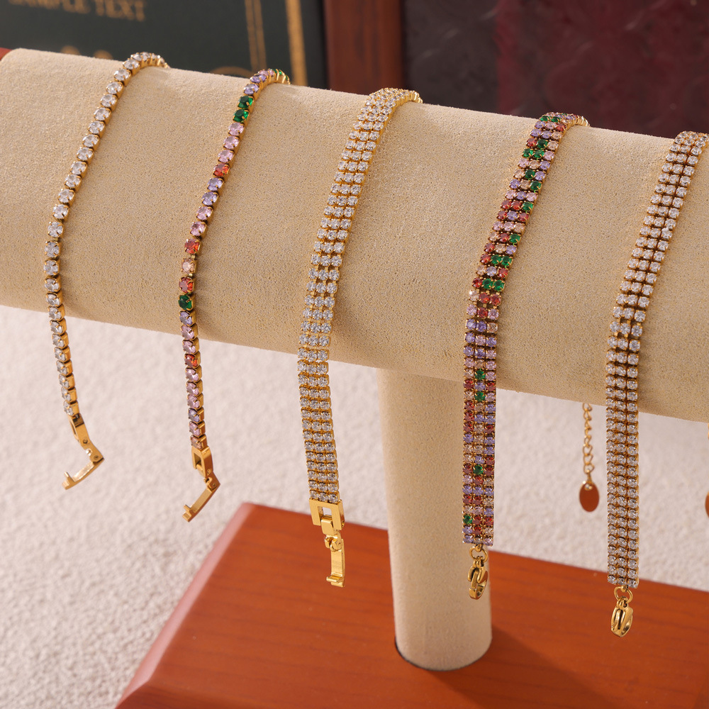 Bracelet Chaîne Luxueux Pour Femme En Acier Inoxydable, Étanche, Couleur Or, Orné De Zircon. Image4