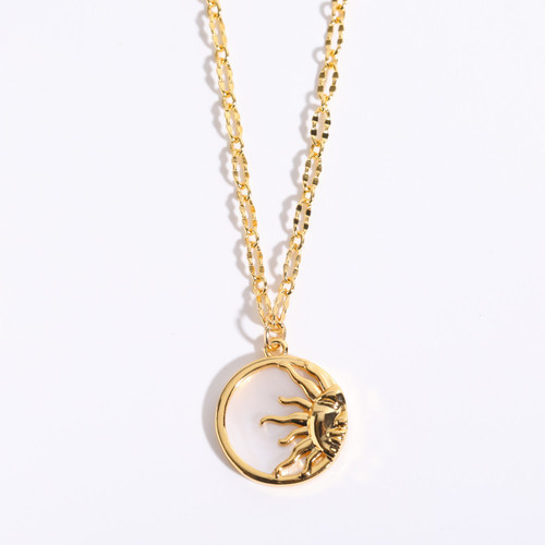 Colliers Pendentifs Pour Femmes, Collection Classique Rétro Soleil Et Lune, En Acier Inoxydable Étanche, Couleur Or