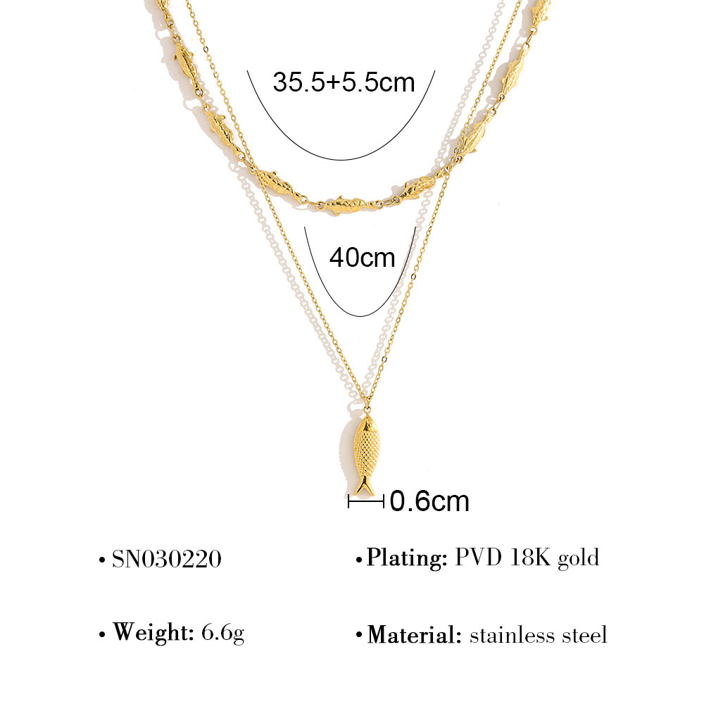 Colliers Superposés Pour Femmes En Acier Inoxydable, Couleur Or, En Forme De Poisson 