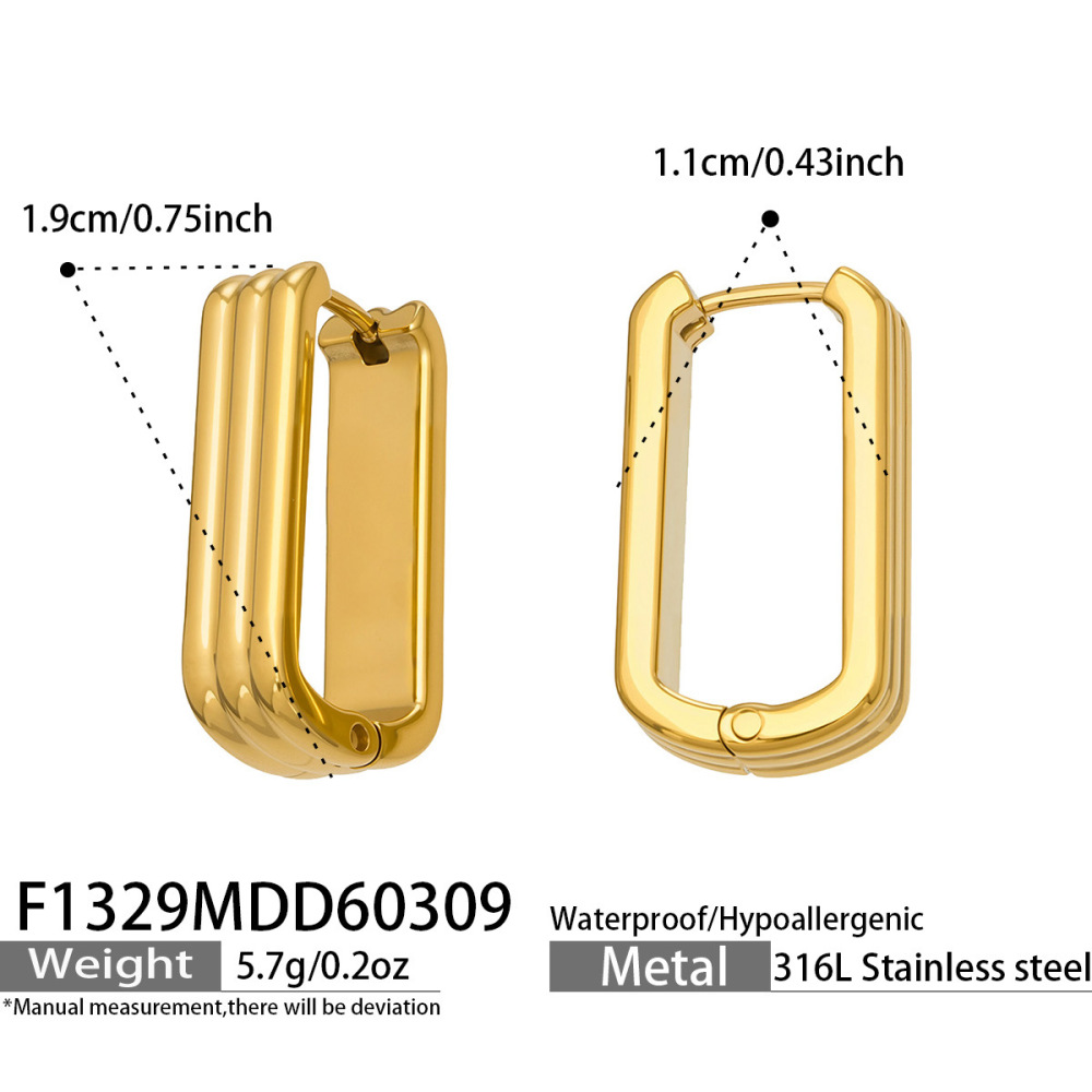 Boucles D'Oreilles Créoles Pour Femmes, En Acier Inoxydable, Imperméables, Couleur Or, À Rayures En Forme De U.