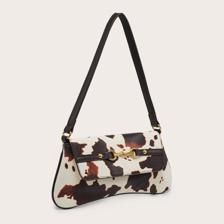 Sac baguette streetwear en PU imprimé motif vache, sac bandoulière femme 2