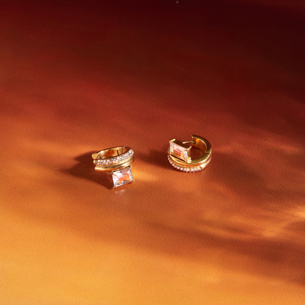 Boucles D'Oreilles Classiques Rondes En Acier Inoxydable Étanche, Couleur Or, Avec Zircon Pour Femmes h5Image3