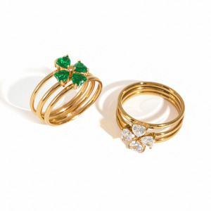 Bagues Pour Femmes Simple Clover En Acier Inoxydable Étanche Couleur Or Avec Zircon Et Pierre Précieuse h5 Image5