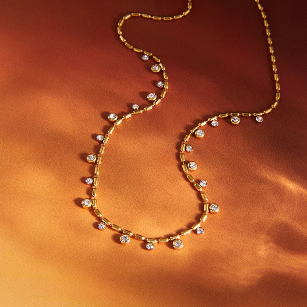 Colliers Pendentifs Pour Femmes, Simples Et Ronds, En Acier Inoxydable, Étanches, Couleur Or, Ornés De Strass Image4