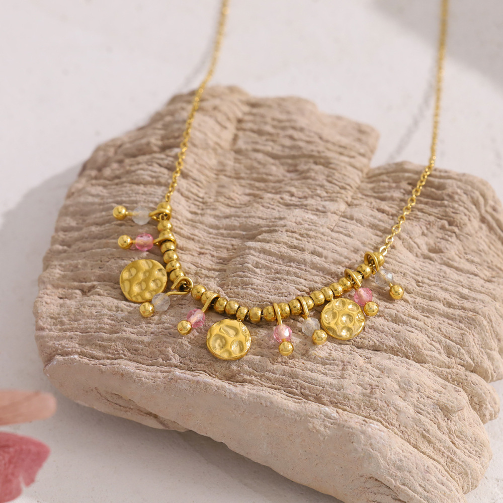 Colliers Pendentifs Pour Femmes Sweet Beads En Acier Inoxydable, Étanches, Couleur Or Et Pierre Naturelle Image3