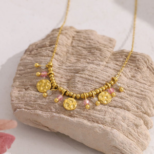 Colliers Pendentifs Pour Femmes Sweet Beads En Acier Inoxydable, Étanches, Couleur Or Et Pierre Naturelle h5 Image3