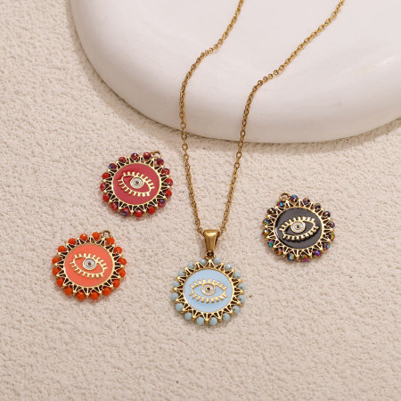 Pendentifs pour femmes, style œil de diable, en acier inoxydable, couleur or, à faire soi-même (série classique) 2