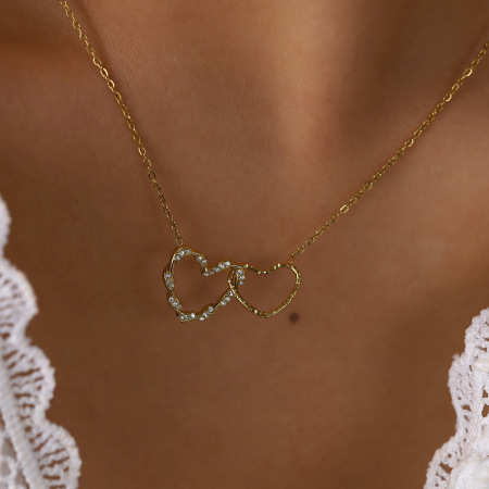 Colliers pendentifs pour femmes en forme de cœur simple, en acier inoxydable, étanches, couleur or et strass. 2