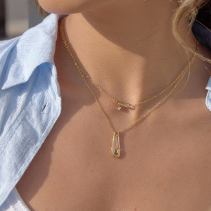Colliers Superposés Pour Femmes, En Acier Inoxydable Imperméable, Couleur Or, Avec Strass, Forme Simple Épingle h5 Image2